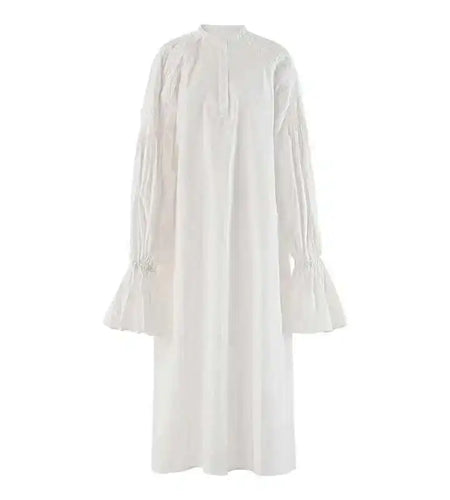 Women White Big Size Elegant Shirt Dress New Stand Collar Long Flare Sleeve Fashion Tide Spring Autumn 2025 CPDB216