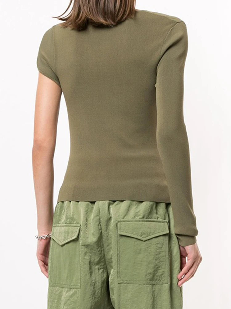 Slim Knitting Sweater For Women Irregular Collar Long Sleeve Asymmetrical Minimalist Pullover Female Clothing Style
