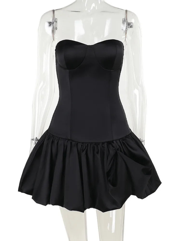 Off-shoulder Backless Sexy Mini Dress For Women Robe Fashion Solid Strapless Sleeveless A-line Slim Sexy Club Dress