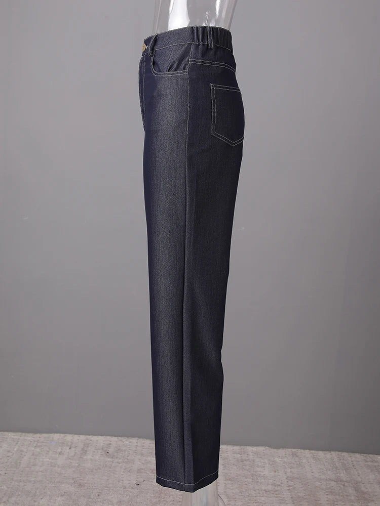 High Waist Dark Blue Brief Denim Long Casual Wide Leg Jeans New Women Trousers Fashion Tide Spring Autumn 2025  CPG3054