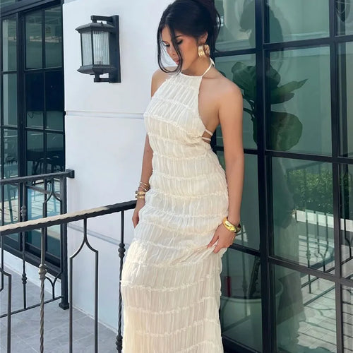 Load image into Gallery viewer, Halter Backless Sexy Maxi Dress For Women Spring Summer New Lace-up Sleeveless Pleated Beach Holiday Long Dress Elegant
