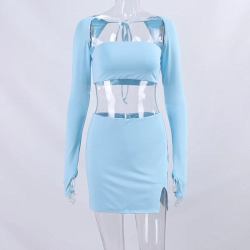Load image into Gallery viewer, Sexy Dress Set Women White Square Collar Full Sleeve Crop Top And Mini Skirt Matching Sets Ladies Party Two Piece Set
