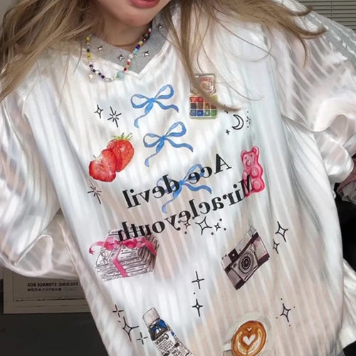 Load image into Gallery viewer, Oversized Printing Grunge T-shirt Women Y2k Aesthetics Rivet  Casual Tops Harajuku Fairycore 00s E-girl Cute Tshirt Fairy Tees
