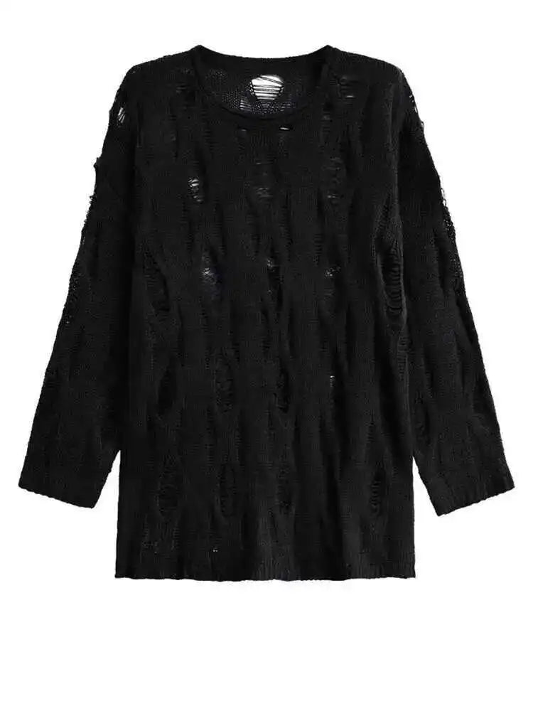 Brown Hollow Out Big Size Knitting Sweater Round Neck Long Sleeve Women Pullovers New Fashion Spring Autumn 2025 1DH6883