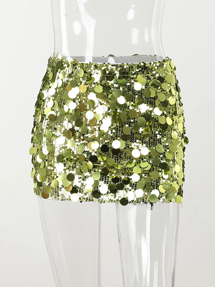 Summer New Sequins Sparkling Women Skirt Green High Waist Nightclub Mini Skirts Female Skinny Hot Girl Fashion Partywear