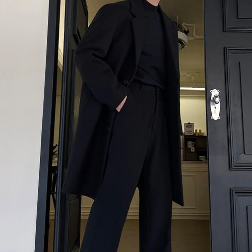 Load image into Gallery viewer, Korean Style Men's Woolen Coats Lapel Design Solid Color Trendy Casual Single Breasted Male Loose Spring Tops 9W1849
