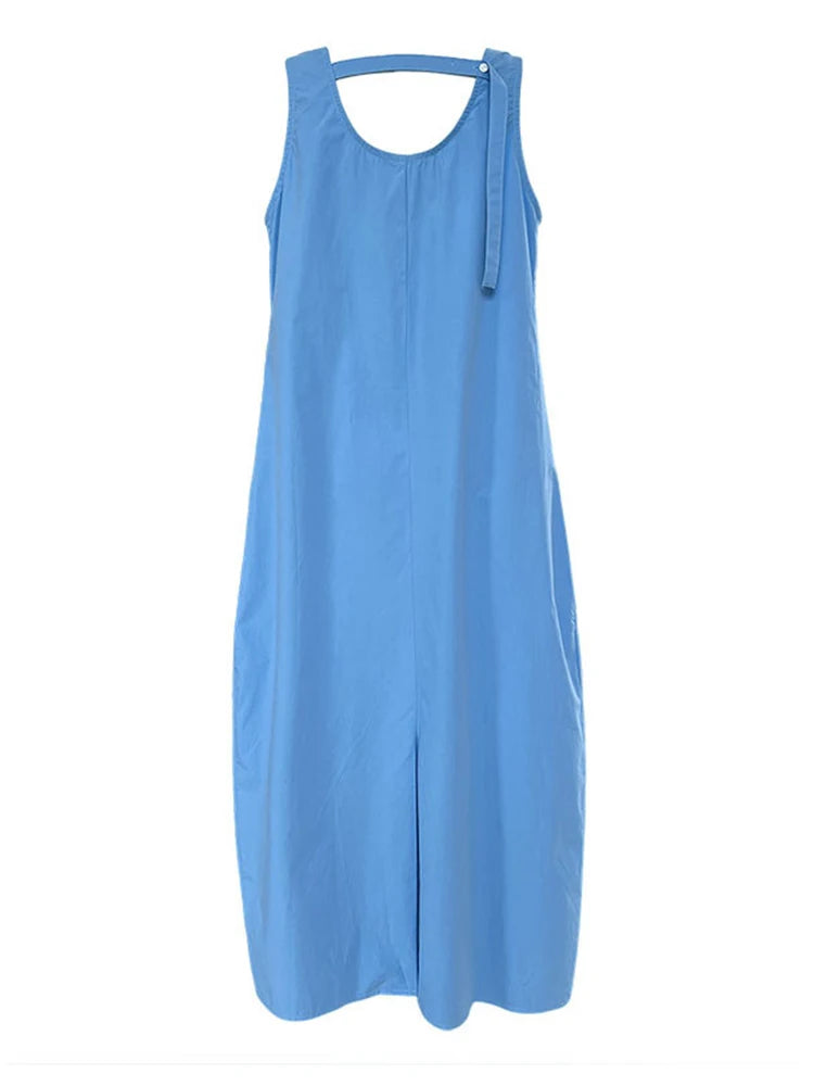Women Blue With Bag Brief Elegant Long Vest Dress New Round Neck Sleeveless Fashion Tide Spring Autumn 2025 1DJ1112