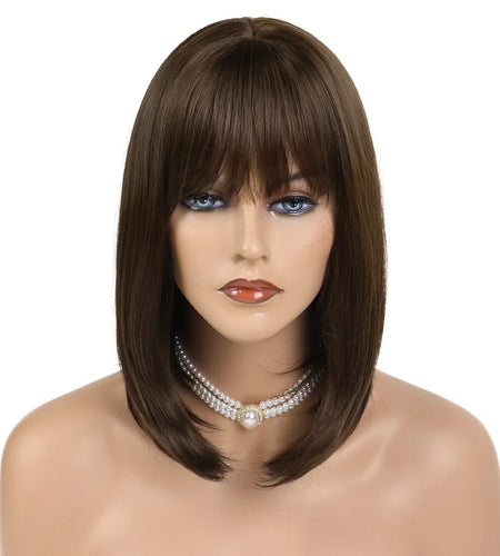 Bob Wig with Bangs Brown Short Wigs for Women Daily Use High Temperature Bobo Wig Fashion Straight Hair Cut Carnival
