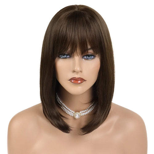 Load image into Gallery viewer, Bob Wig with Bangs Brown Short Wigs for Women Daily Use High Temperature Bobo Wig Fashion Straight Hair Cut Carnival
