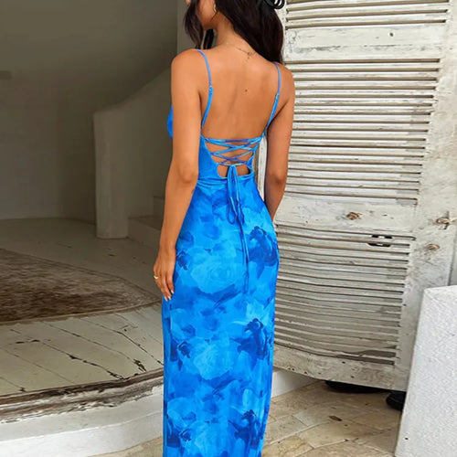 Load image into Gallery viewer, Spaghetti Strap Print Maxi Dress For Women Gown Summer New Sleeveless Backless Bodycon Club Party Long Dress Fashion
