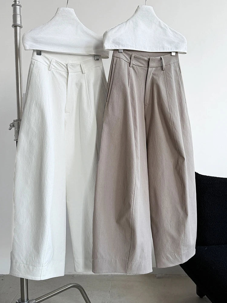 High Waist White Pocket Brief Shaped Long Wide Leg Pants New Trousers Women Fashion Tide Spring Autumn 2025 1DJ0735