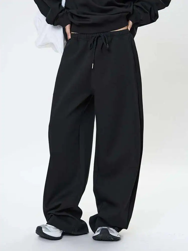 High Elastic Waist Black Drawstring Shaped Wide Leg Pants New Trousers Women Fashion Tide Spring Autumn 2025 1DH9584