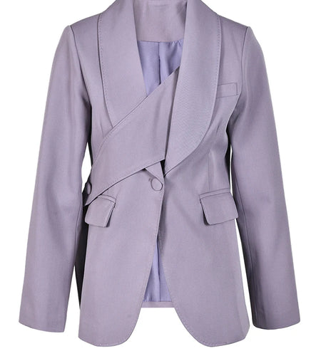 Women Purple Irregular Belted Elegant Blazer New Lapel Long Sleeve Jacket Fashion Tide Spring Autumn 2025 25X2149