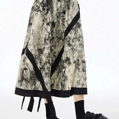 Load image into Gallery viewer, High Elastic Waist Black Tie Dye Ribbons Spliced A-line Half-body Skirt Women Fashion Tide New Spring Autumn 2025 1DH6608
