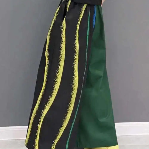 Load image into Gallery viewer, Women Green Striped Color-block Wide Leg Pants High Elastic Waist New Loose Trousers Fashion Spring Autumn 2025 1DF9205
