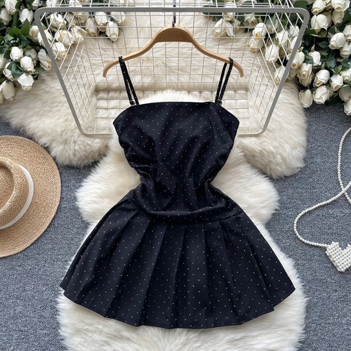 Load image into Gallery viewer, Korean Summer Black Diamond Elegant Party Slip Mini Dress Woman 2024 New Gray Slim A-line Sexy Club Backless Pleated Short Dress
