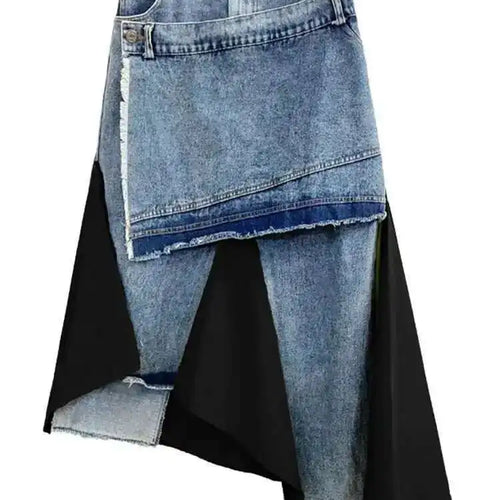 Load image into Gallery viewer, High Elastic Waist Black Denim Irregular Color-block Half-body Skirt Women Fashion Tide New Spring Autumn 2025 1DH5253
