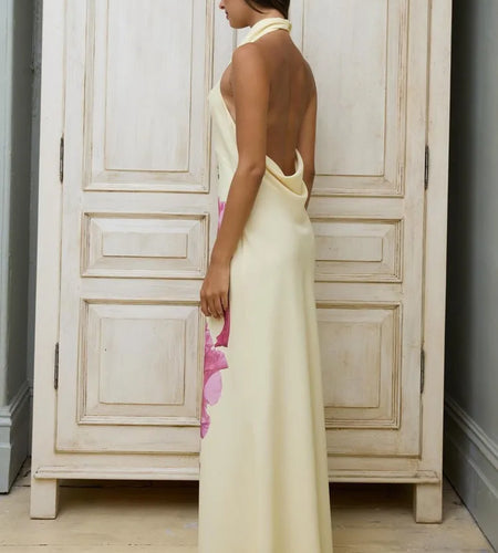 Sexy Backless Printed Swing Neck Dress For Women Slim Elegant Evening Dress Female Classical Temperament Maxi Party 2024