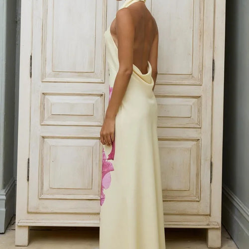 Load image into Gallery viewer, Sexy Backless Printed Swing Neck Dress For Women Slim Elegant Evening Dress Female Classical Temperament Maxi Party 2024
