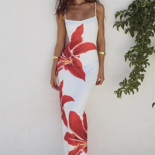 Load image into Gallery viewer, Floreal Print Long Dress For Women Gown Summer New Spaghetti Strap Sleeveless Backless Bodycon Sexy Midi Dress Elegant
