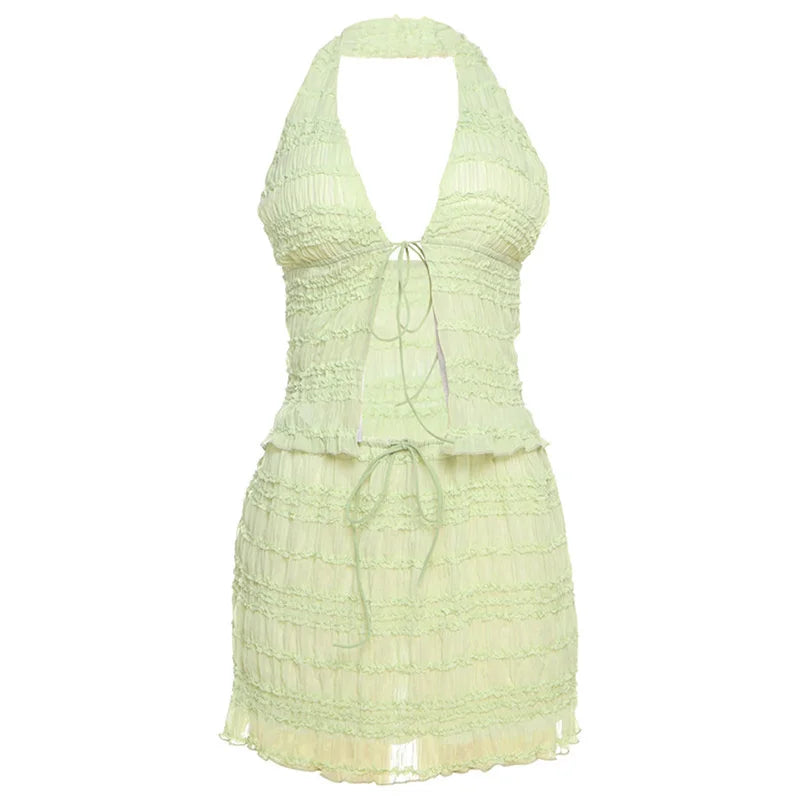 Summer Fashion Skirt Two Piece Sets Women Halter Tank Tops And Hot Skirt Female Beach Club Party Sexy 2 Piece Set