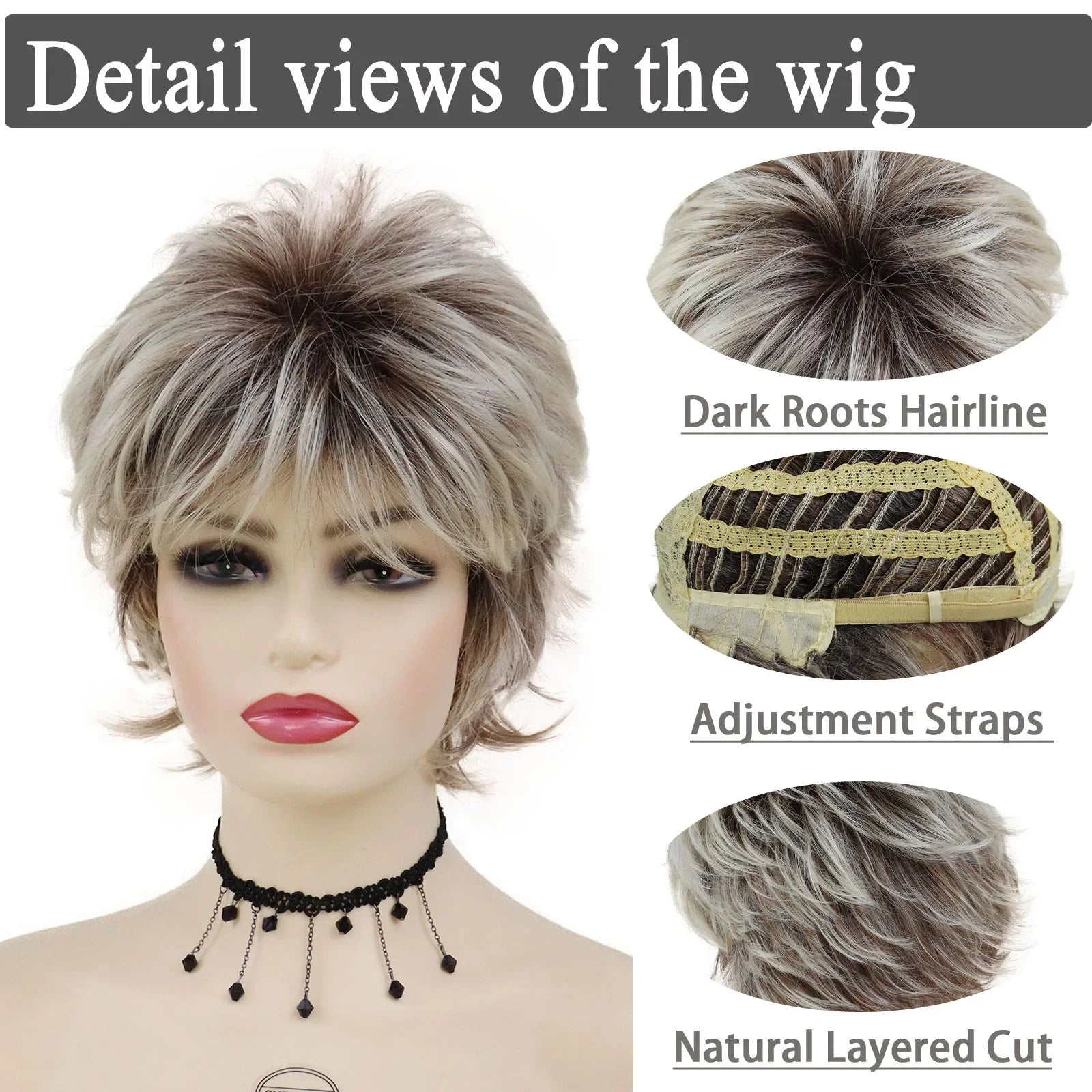 Short Blonde Wig with Bangs for Women Layered Haircut Curly Hair Replacement Wigs Fashion Pixie Cut Natural Mommy Wig