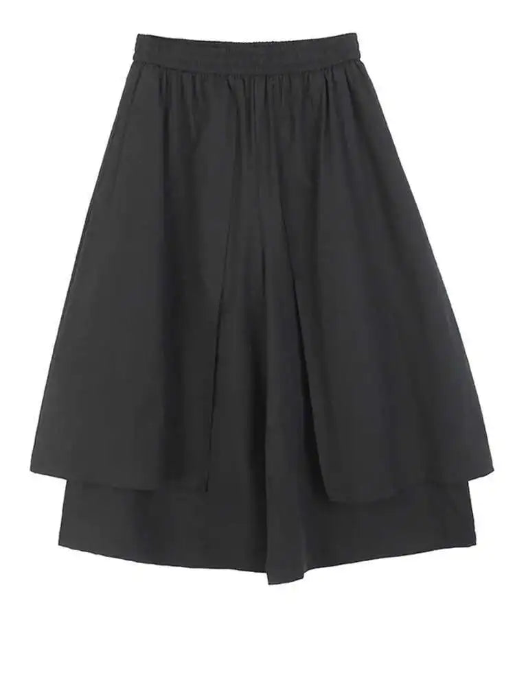 High Elastic Waist Khaki Spliced False Two Long Wide Leg Pants New Trousers Women Fashion Tide Spring Autumn 2025 1DJ0134