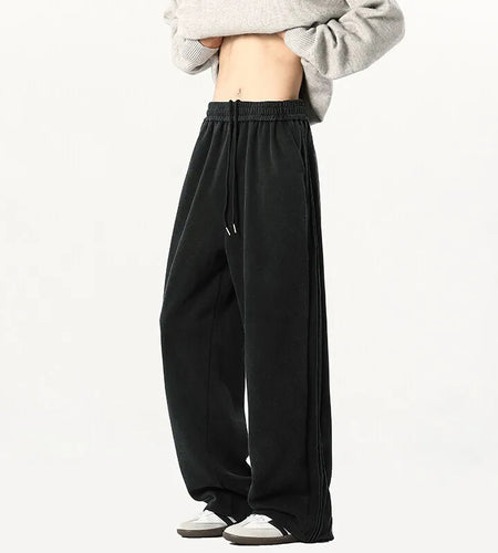 Korean Men's Sweatpants Tide Casual Drawstring Solid Color Male Pants Straight Wide Leg Elastic Waist Summer 9W1250