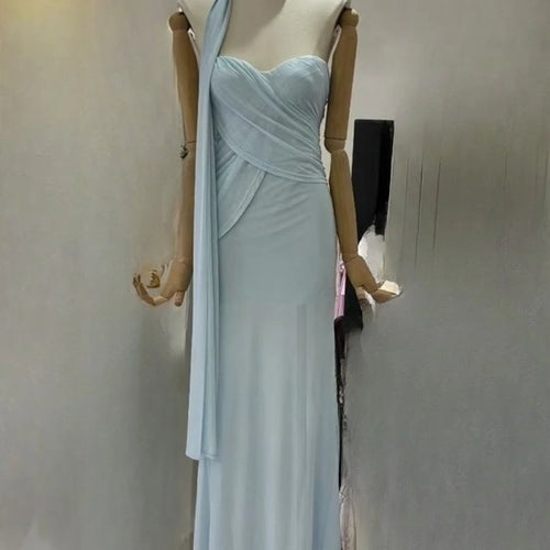 Load image into Gallery viewer, Slimming Sheer Spliced Folds Sexy Dresses for Women Strapless Sleeveless Patchwork Ribbon Elegant Dress Female New
