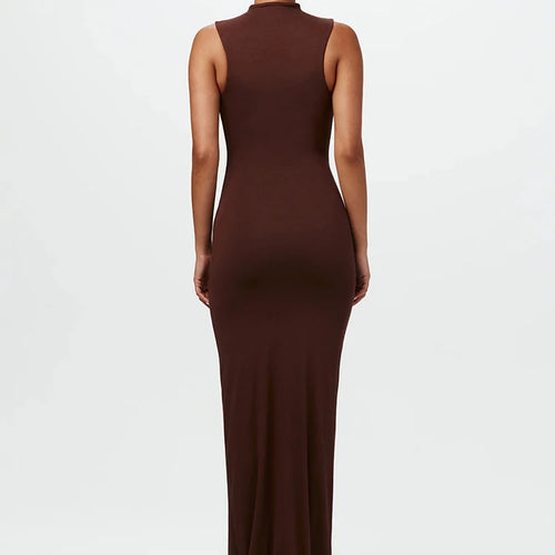 Load image into Gallery viewer, Half High Collar Irregular Tank Dress For Women 2024 New Fashion Sleeveless Bodycon Ruched Sexy Long Dress Elegant
