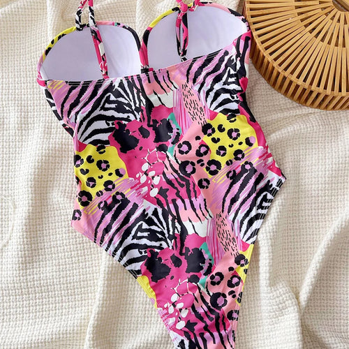 Load image into Gallery viewer, Sexy Leopard Print Women One Piece Swimwear 2025 High Waist Backless Monokini Hollow Out Bathing Suit
