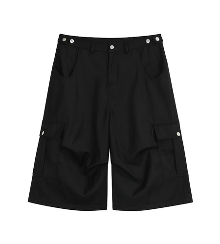 Men's Casual Shorts New Summer Trendy Pleated Design Multi Pockets Stylish Solid Color Button Design Male Bottoms 9W1772