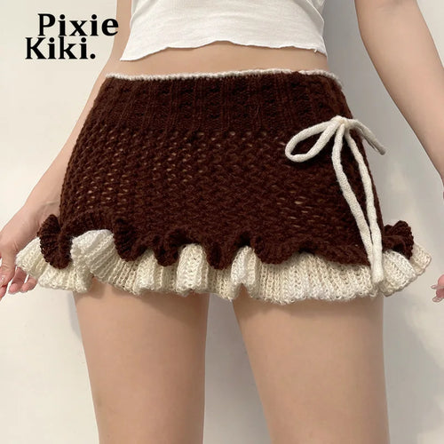 Load image into Gallery viewer, Kawaii Girls Y2k Knit Ruffled Fuzzy Skirt Lolita Style Winter Bottom Coquette Low Rise Mini Skirts for Woman P67-CG17
