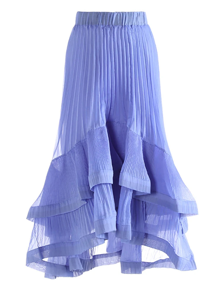 High Elastic Waist Red Pleated Irregular Ruffles Elegant Half-body Skirt Women Fashion Tide New Spring Autumn 2025 1DJ0171