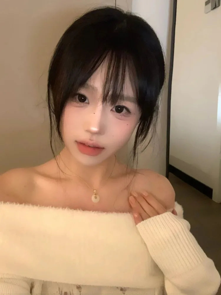 Y2k Aesthetic Solid Sexy Off Shoulder Pullover Women Vintage Harajuku Hole Knitted Jumper Fairy Grunge Slim Fit Crop Sweater