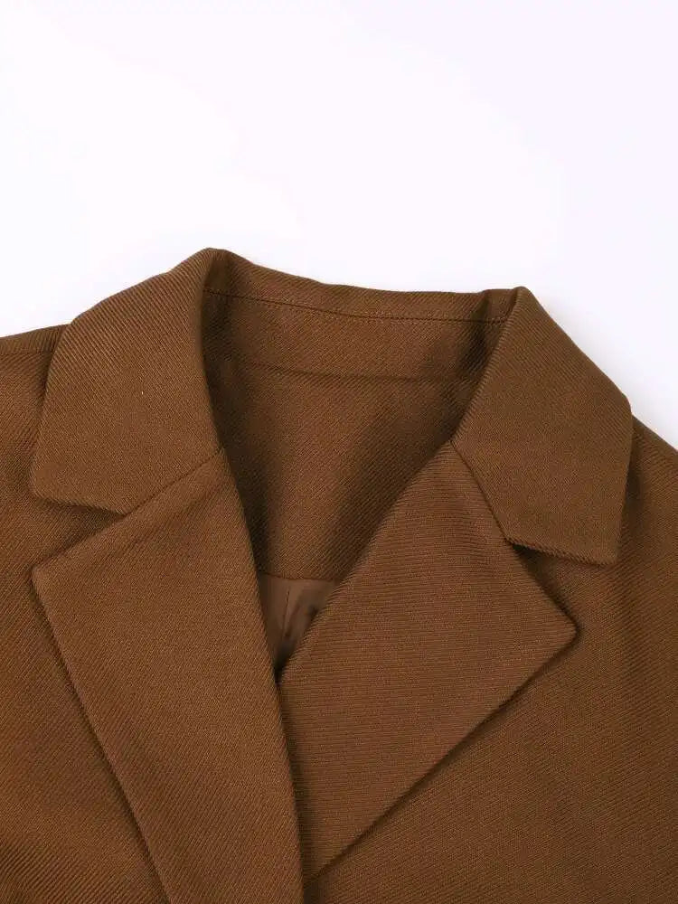 Women Brown Hem Pleated Irregular Elegant Slim Blazer New Lapel Long Sleeve Jacket Fashion Tide Spring Autumn 2025 7AB1120