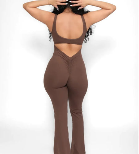 Sleeveless Elastic Slim Fit Jumpsuit Women Open Back Hollow Tight Flare Pants Casual Fitness Jumpsuit Female Rompers