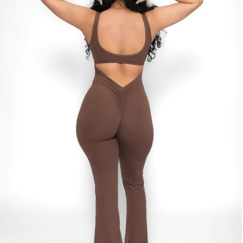 Load image into Gallery viewer, Sleeveless Elastic Slim Fit Jumpsuit Women Open Back Hollow Tight Flare Pants Casual Fitness Jumpsuit Female Rompers
