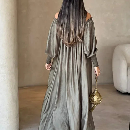 Load image into Gallery viewer, American Retro Halter-neck Loose Dress Cold Shoulder Puff Sleeves H-line Maxi Dress 2025 New Elegant Evening Dresses
