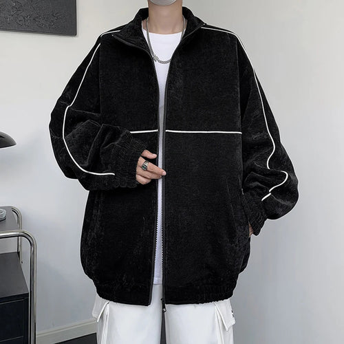 Load image into Gallery viewer, American Style Men&#39;s Jackets Loose Stand Collar Vertical Stripe Contrast Color Tops Zippers Casual Male Coat Trendy 9C6596
