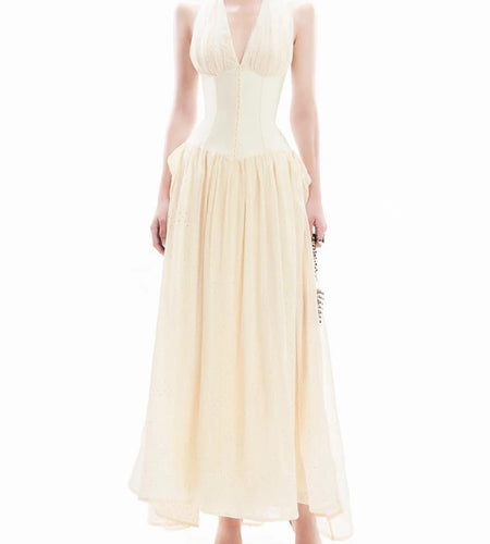 Solid Spliced Folds Slimming Dresses For Women V Neck Sleeveless Tunic Temperament Minimalist Dress Female Style