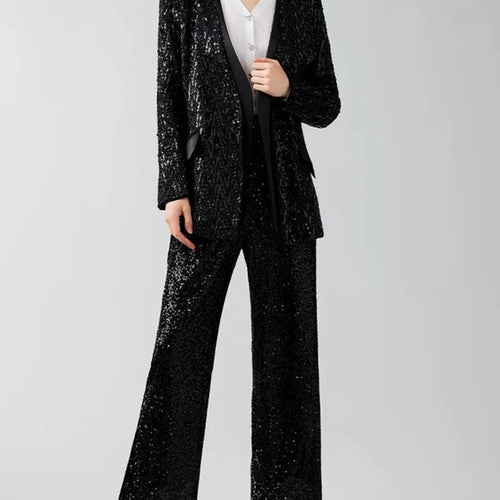 Load image into Gallery viewer, Solid Spliced Sequines Casual Jackets For Women V Neck Long Sleeve Patchwork Pockets Temperament Coat Female New
