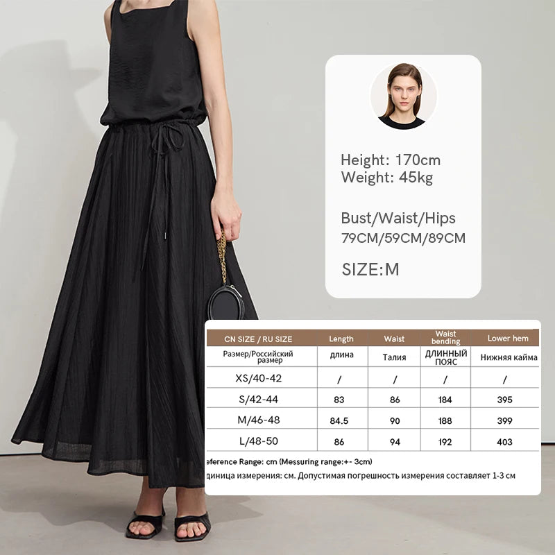 Minimalist New Summer Knee Length A-line Skirt Women Adjustable Drawstring Solid Color Commuting Style Loose Skirt 12522025