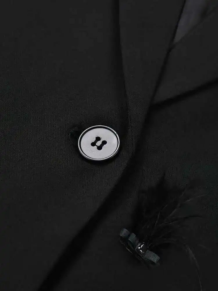 Women Black Nailed Feather Elegant Blazer New Lapel Long Sleeve Loose Fit Jacket Fashion Tide Spring Autumn 2025 CP1821