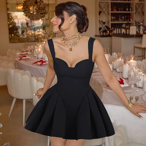 Load image into Gallery viewer, Spaghetti Strap Backless Sexy Mini Dress For Women Robe Solid Sleeveless High Waist A-line Pleated Club Party Dress
