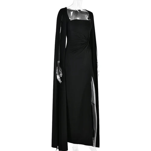 Load image into Gallery viewer, Long Cape Sleeve Split Maxi Dress For Women Gown Fashion Solid Square Collar Evening Sexy Long Dress Elegant New
