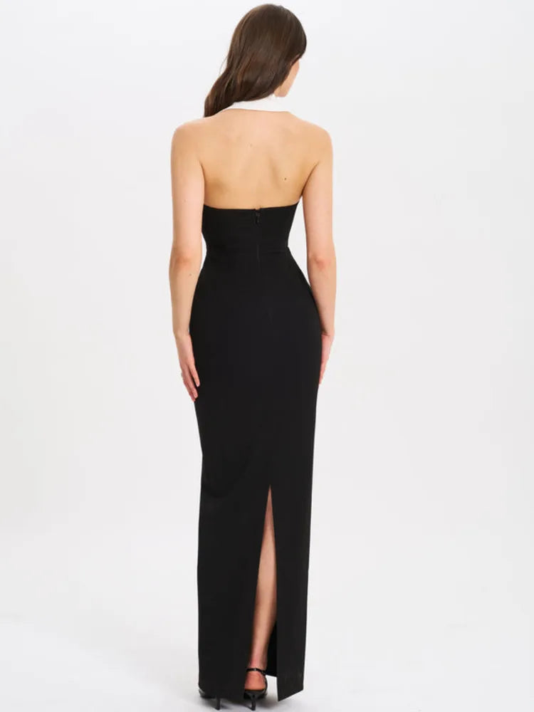 Sexy Suit Lapel Deep V Backless Long Dress For Women Elegant Bodycon Button Party Club Evening Dress Female 2025 Spring