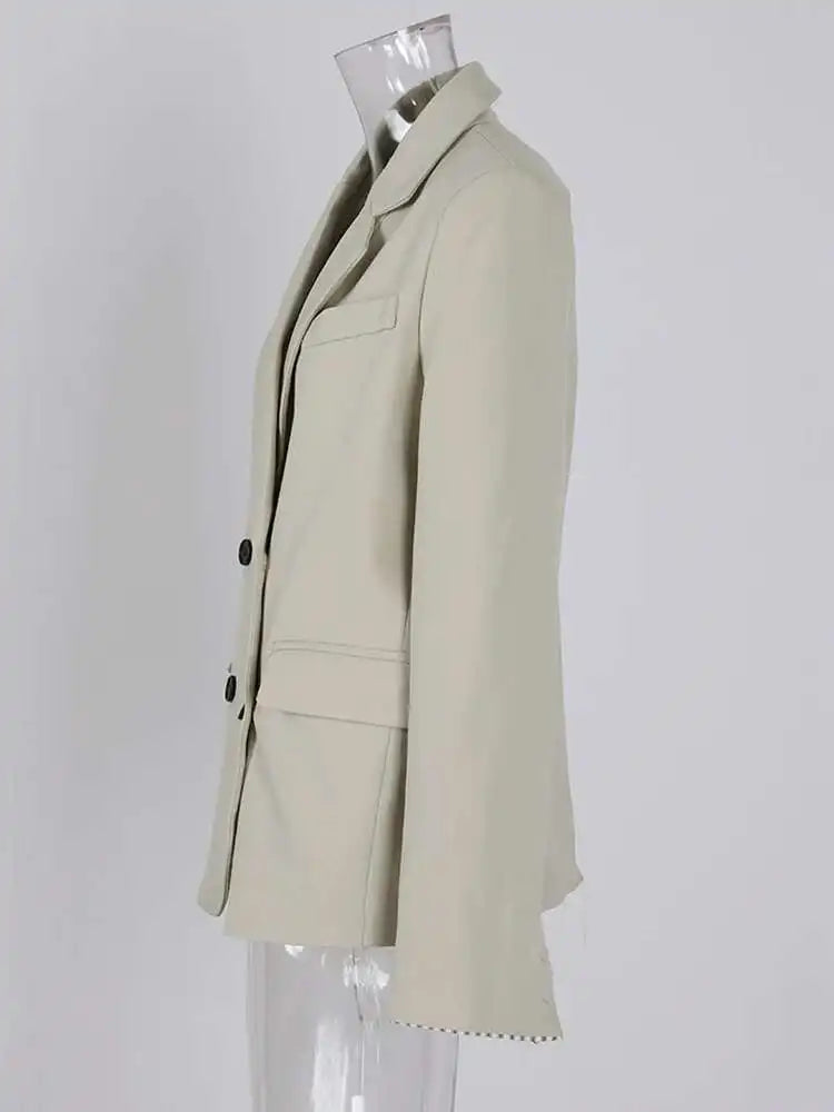 Women Apricot Striped Color-block Elegant Blazer New Lapel Long Sleeve Jacket Fashion Tide Spring Autumn 2025 CPG1175