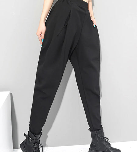 High Elastic Waist Black Brief Long Harem Trousers New Loose Fit Pants Women Fashion Tide Spring Autumn 2025 1DC419