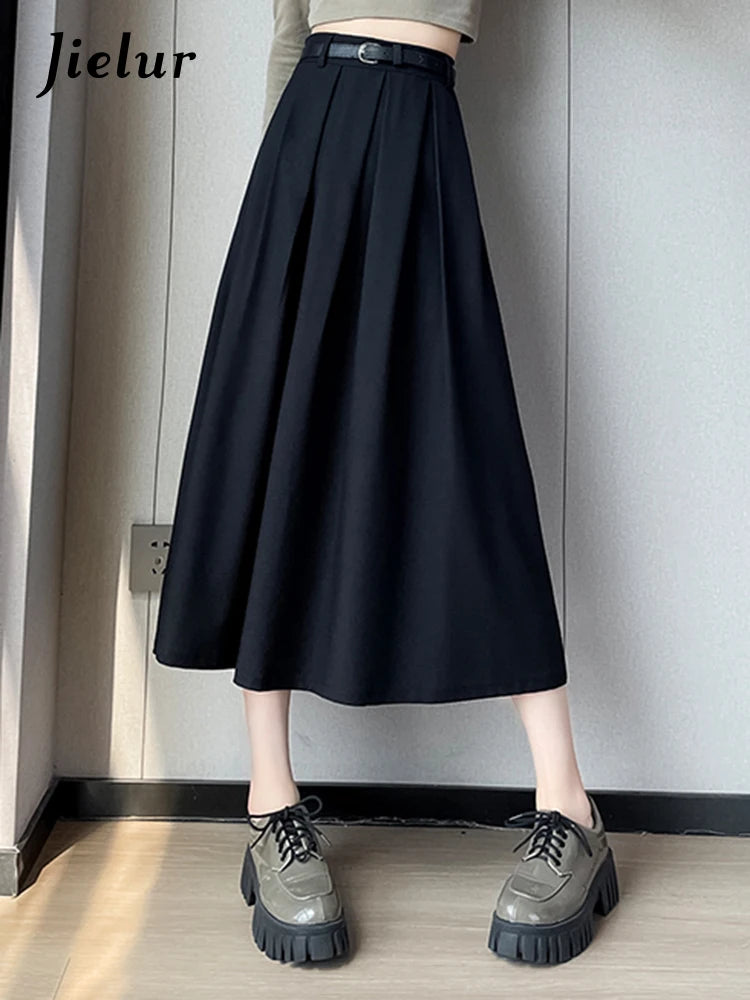 Classic Black High Waist Slim Women Midi Skirts Autumn Pure Color Basic Simple Casual Fashion 3-colors Female Suit Skirts